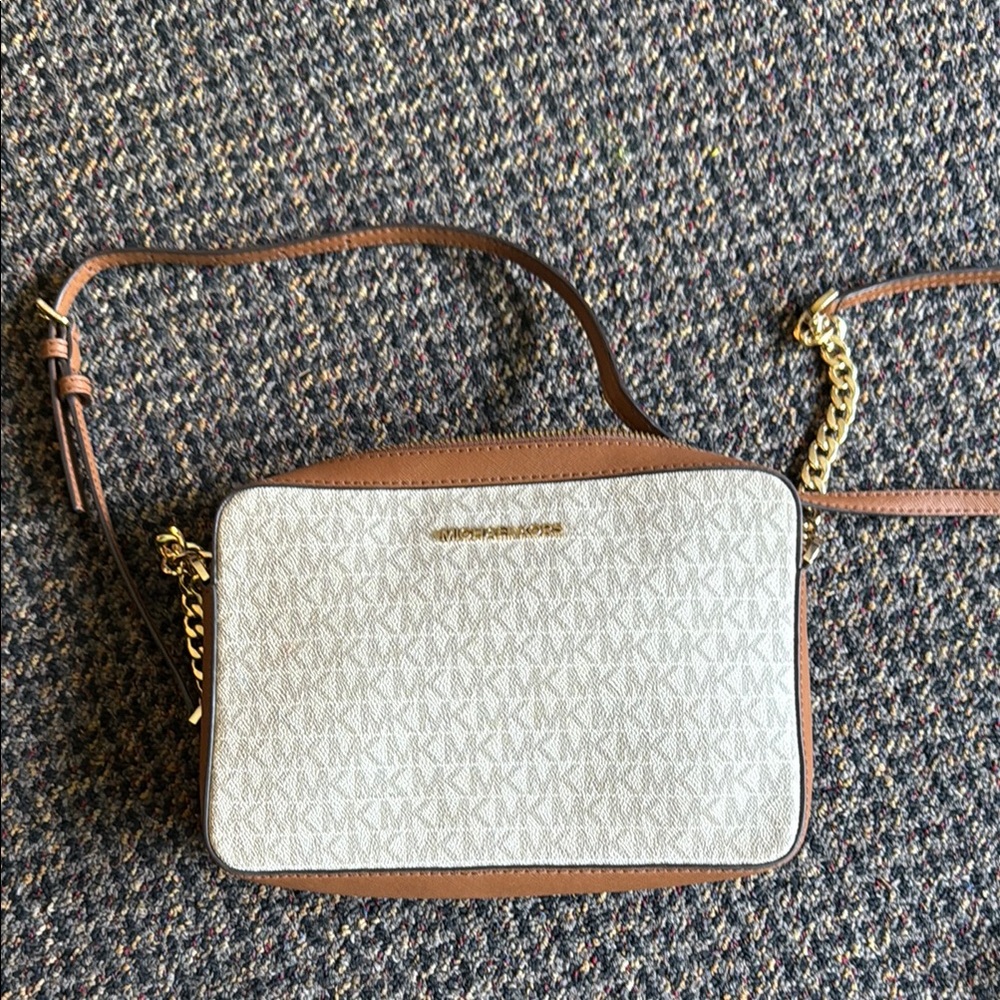 Michael Kors Cream and Brown Monogram Crossbody Bag